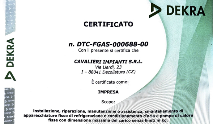 Certificato DEKRA Testing and Certification Srl